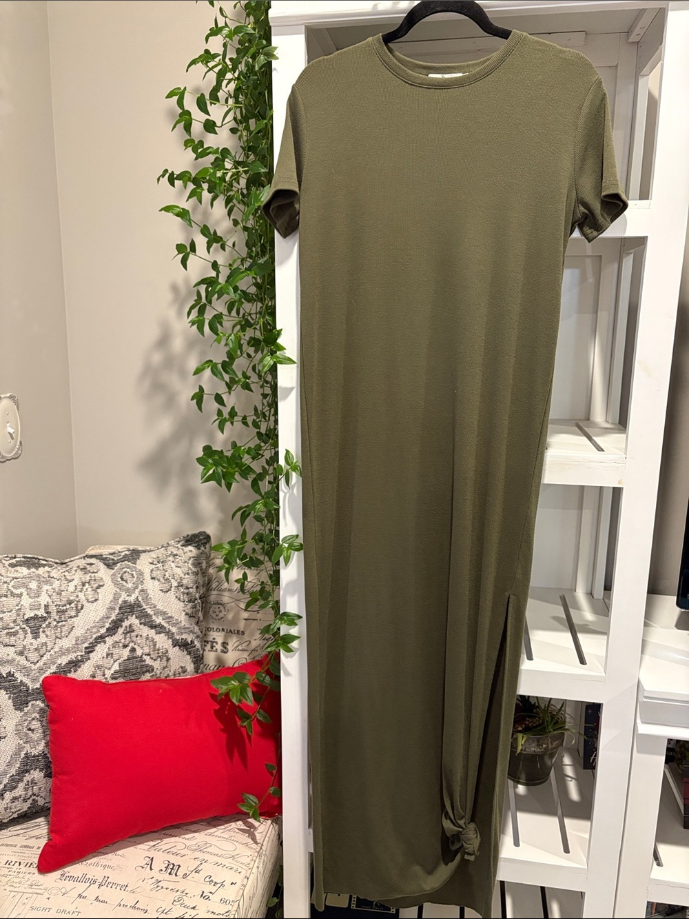 The Hanger Olive Green Short Sleeve Maxi with Side Tie